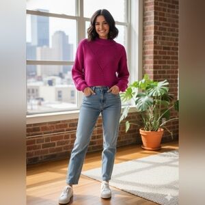 Socialite Bright Pink Crew Neck Sweater